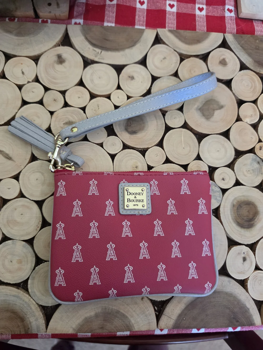 Dooney & Bourke Red Wristlet with Gray Strap